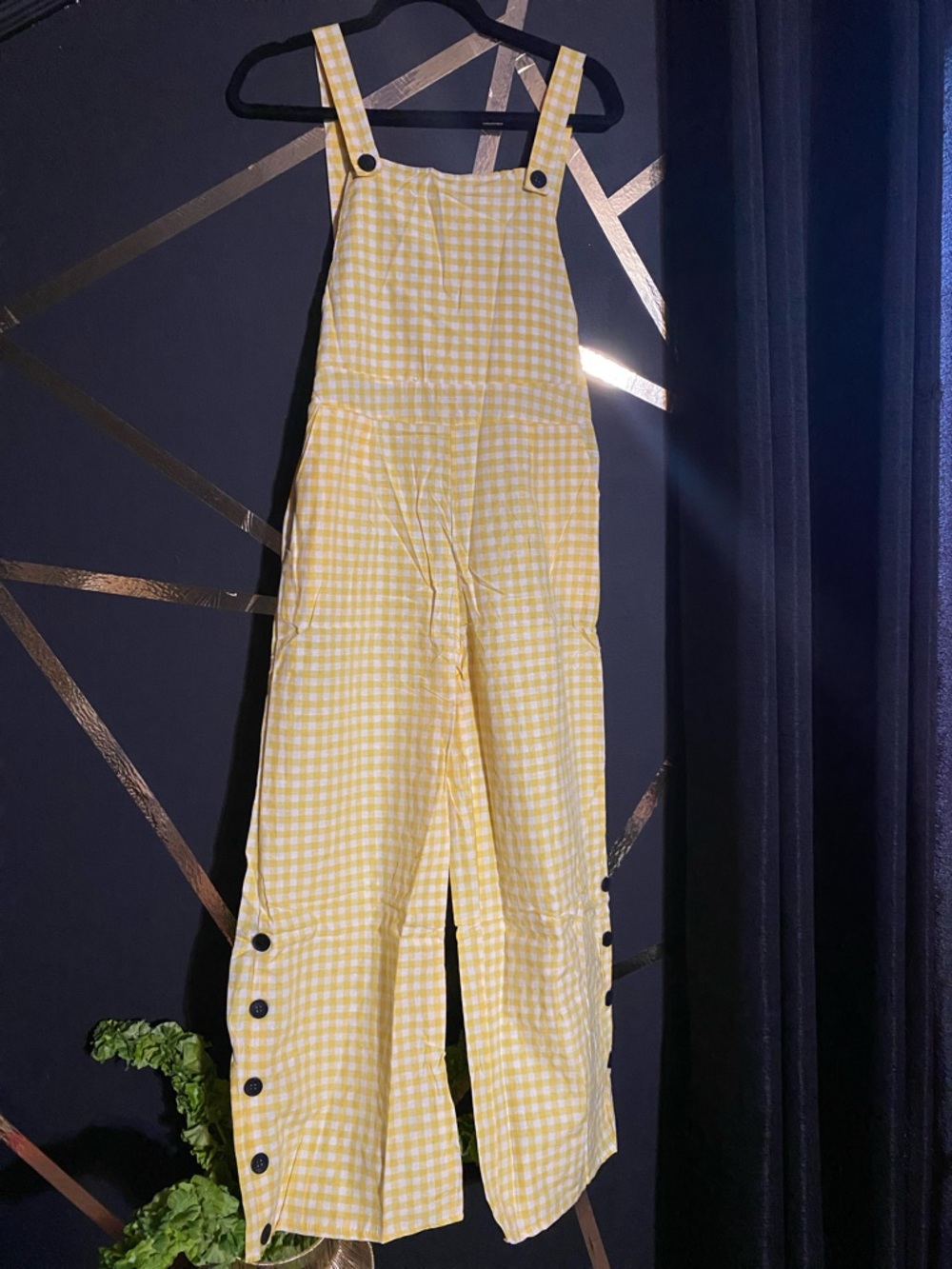 Yellow Gingham Linen Overalls